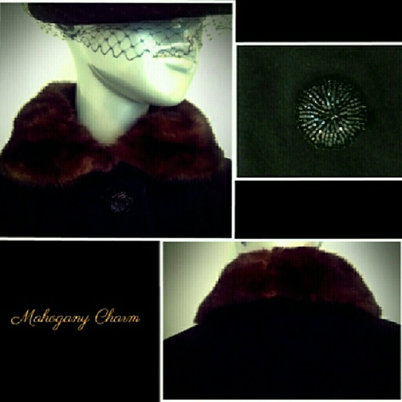 Vintage Black Wool Coat w/Fur Collar - Picture 8 of 15